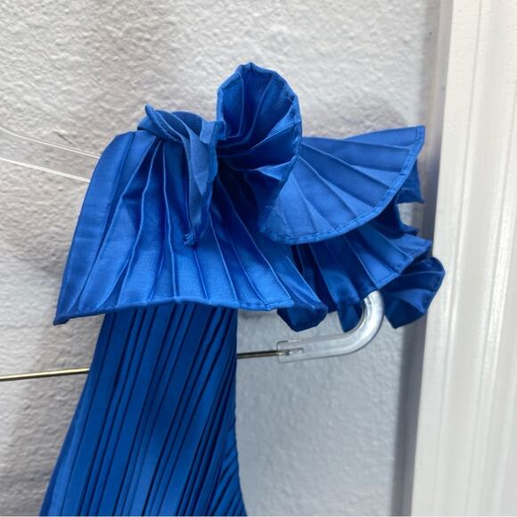 LEENA Mac Duggal Ruffle Top Sleeveless V Neck Pleated Gown Dress - Picture 12 of 14